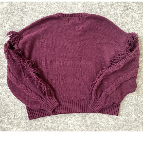 Kikit Sweater Womens Large Cable Knit Crop Top Tassels Bohemian Maroon Hippie - Picture 9 of 9